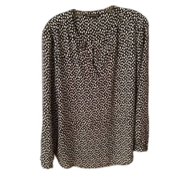 ADRIANNA PAPELL SIZE LARGE BLACK & WHITE POPOVER LONG SLEEVE BLOUSE - Picture 1 of 7